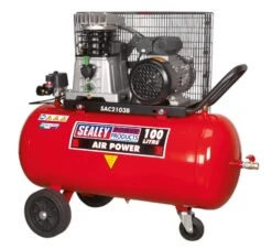 Sealey SAC2103B Compressor 100ltr Belt Drive 3hp With Cast Cylinders & Wheels