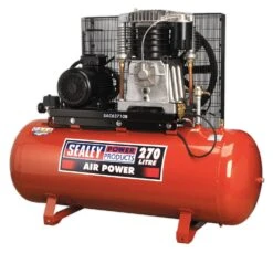 Sealey SAC62710B Compressor 270ltr Belt Drive 10hp 3ph 2 Stage With Cast Cylinders